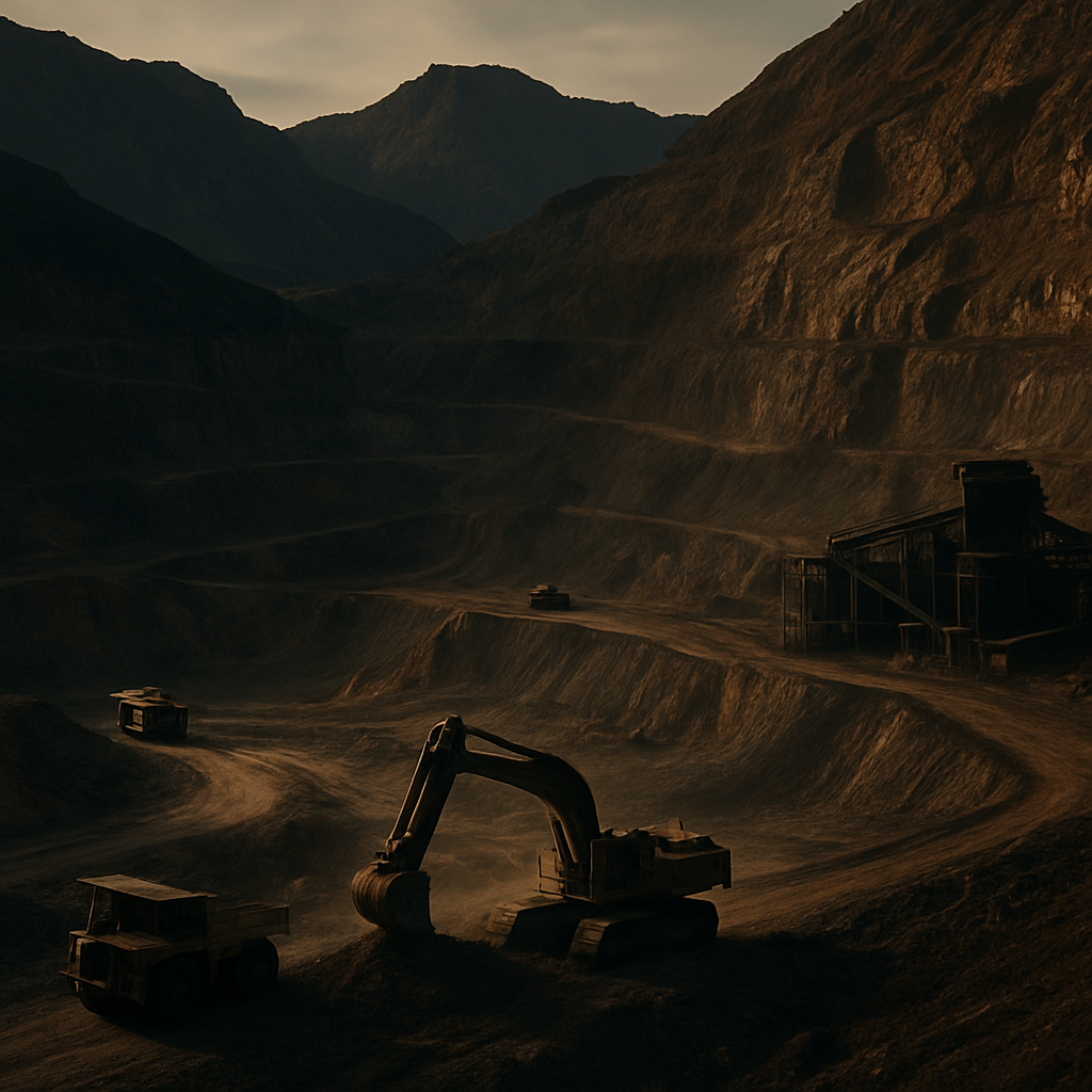 Industrial mining operation in mountainous terrain